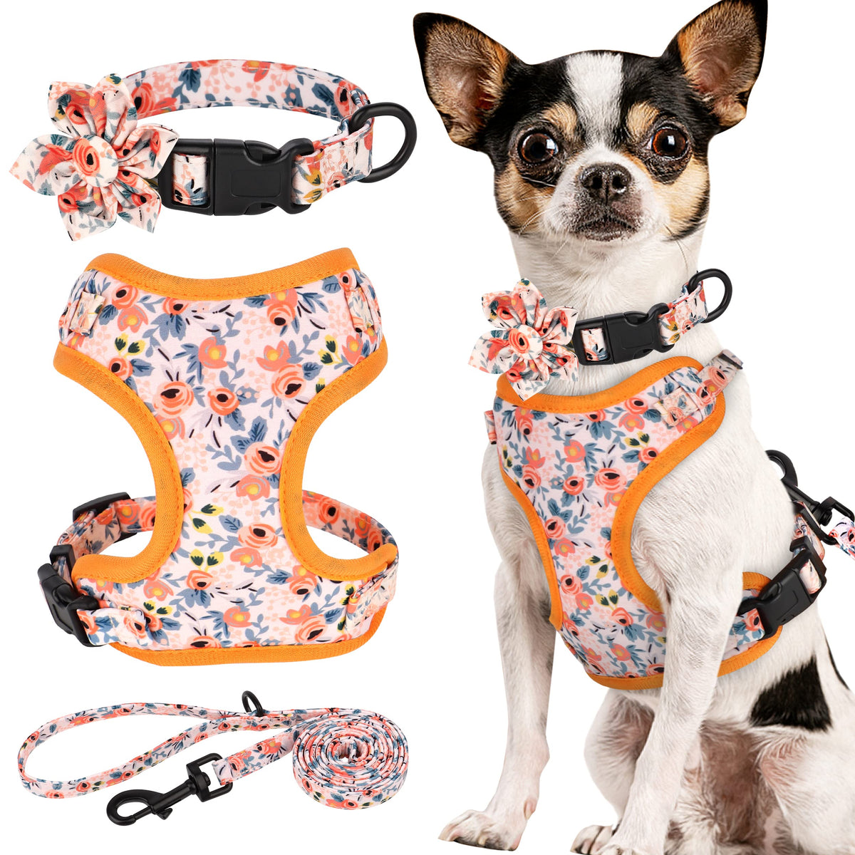 Beirui Animal Harness in XXS:Fit 2-6 lbs, Orange