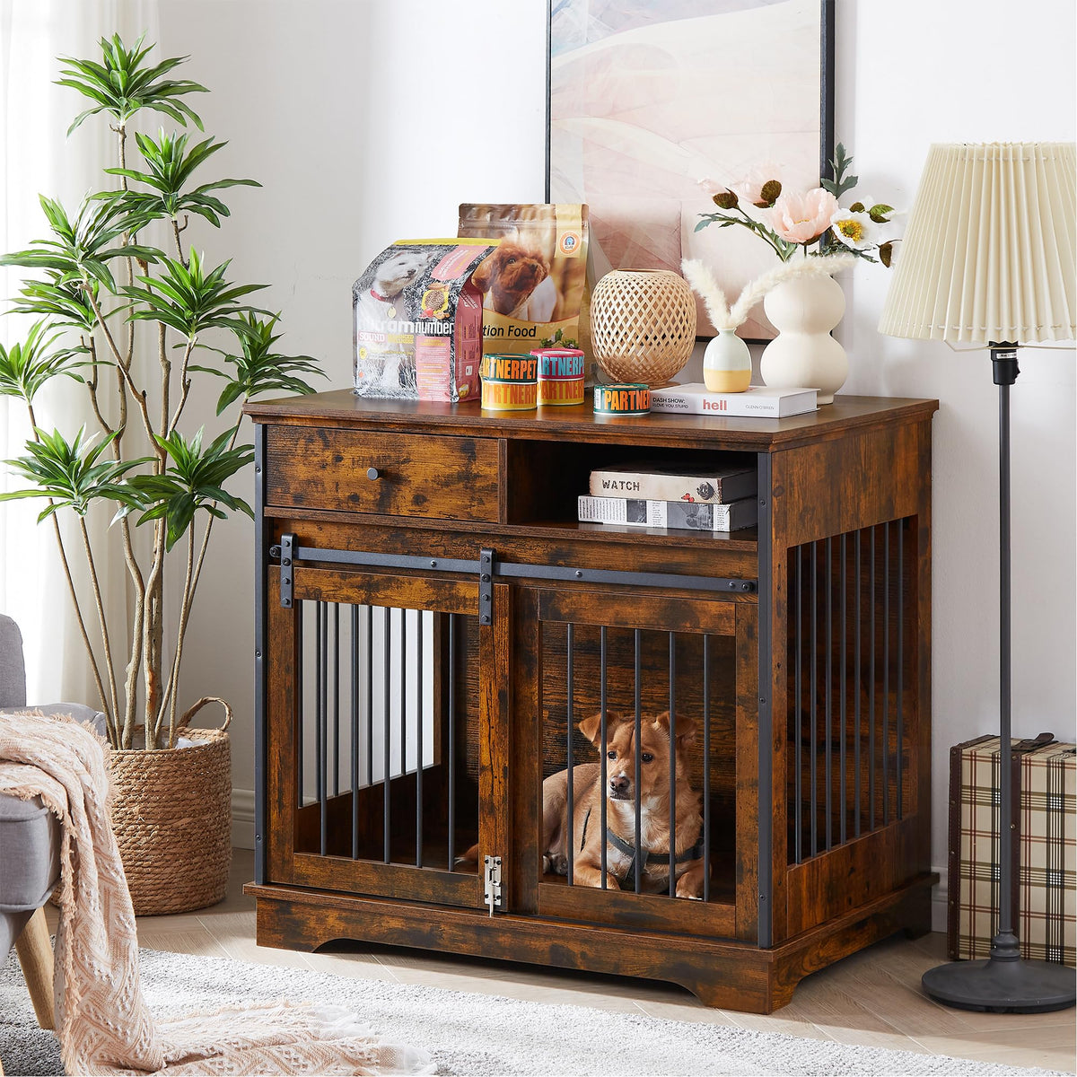 NicBex Animal Cage in 35.4"L x 23.6"W x 33.5"H, Rustic Brown
