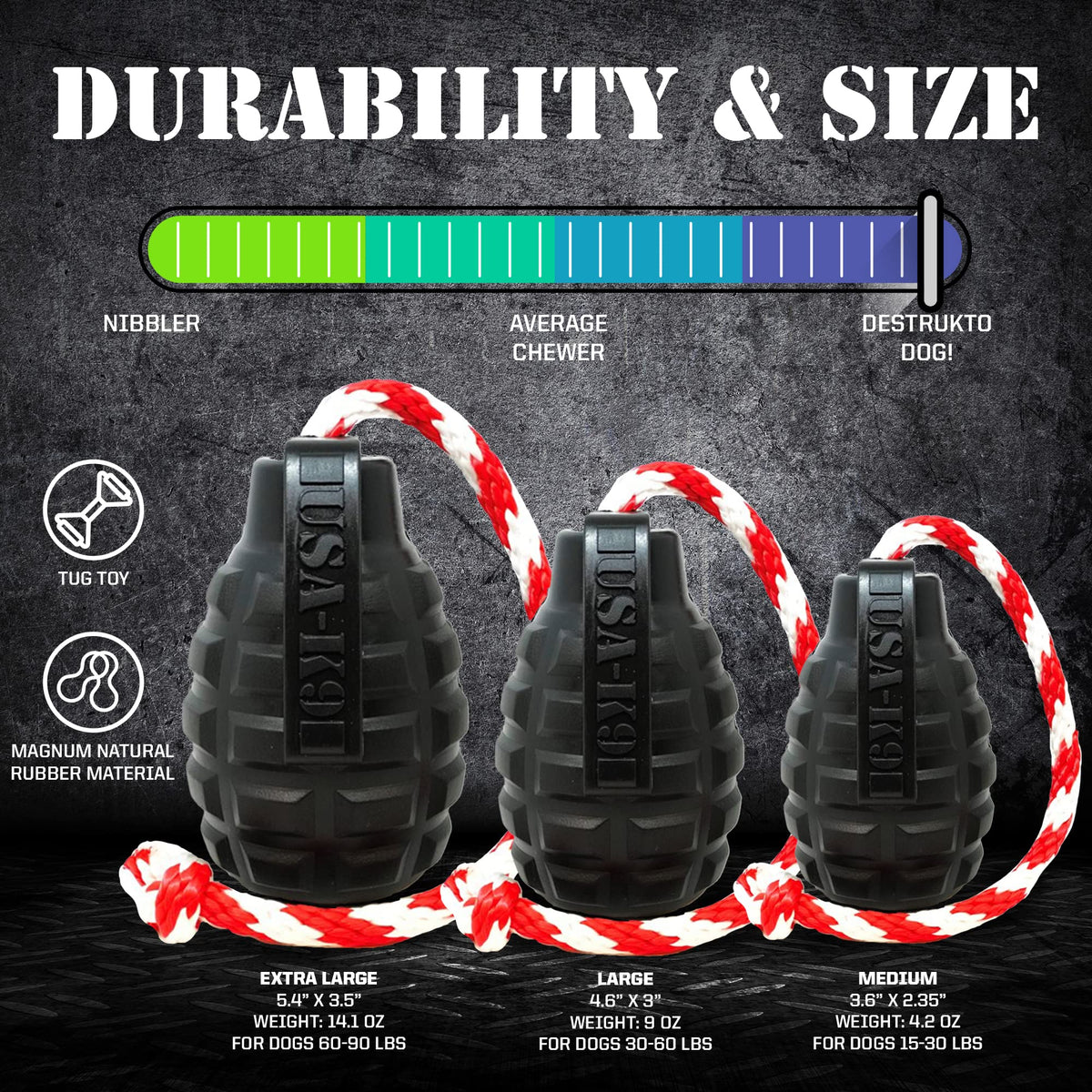 SodaPup Pet Toy in Medium, Grenade Black