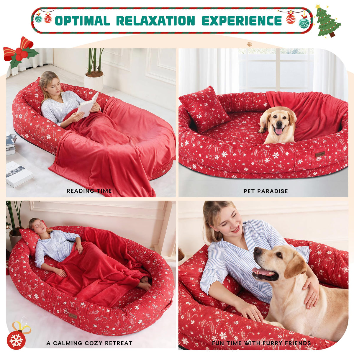 Fvkind Pet Bed Mat in 70"L×33"W×12"Th, Christmas