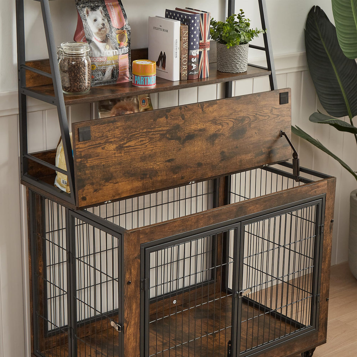 NicBex Animal Cage in 38.6"L x 25.2"W x 56.9"H, Rustic Brown