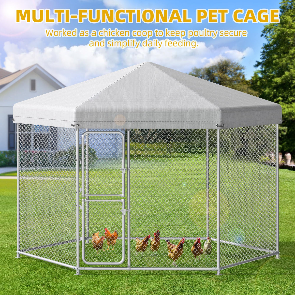 DWVO Animal Cage in 9.8 × 8.2 × 6.2 FT, Silver