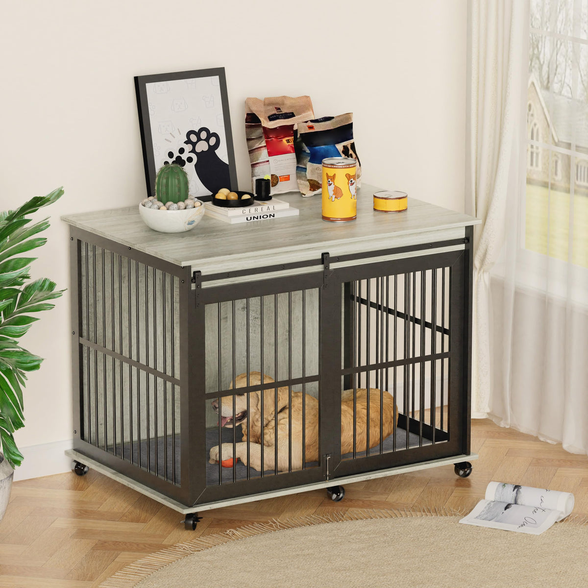 NicBex Animal Cage in 43.7"L x 30.0"W x 33.7"H, Grey