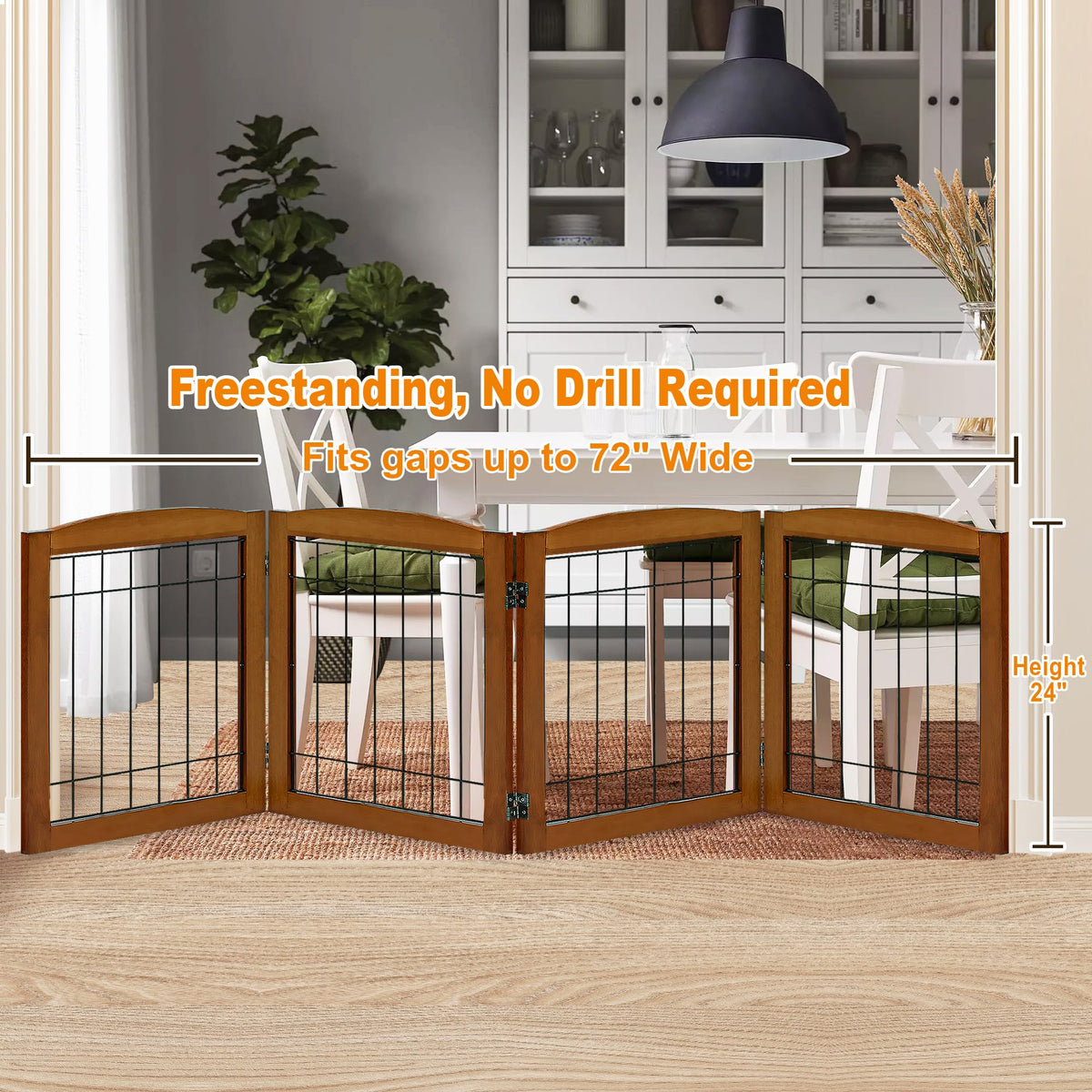 LZRS Temporary Gate in 24"Height-4 Panel, Oak Cherry