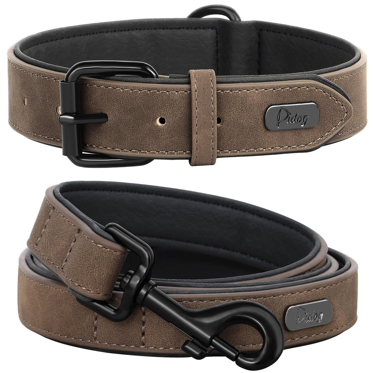 Didog Animal Collar in M: Fit Neck 11-14"(10-20 lbs), Brown Set