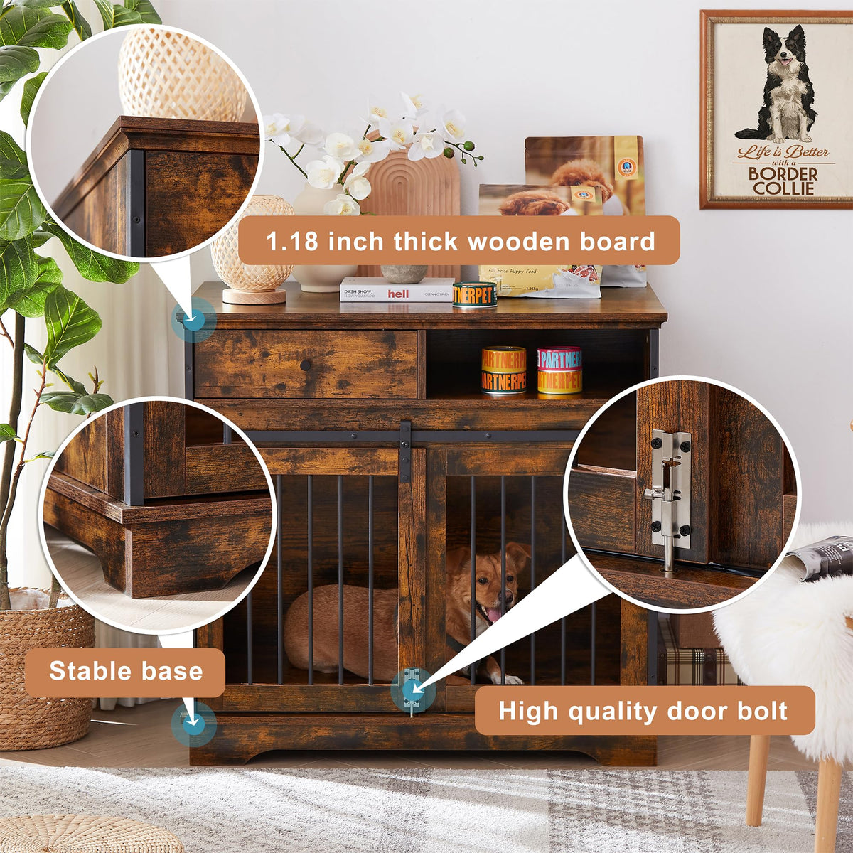 NicBex Animal Cage in 35.4"L x 23.6"W x 33.5"H, Rustic Brown