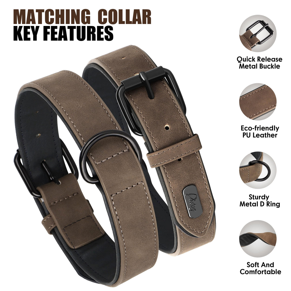 Didog Animal Collar in M: Fit Neck 11-14"(10-20 lbs), Brown Set