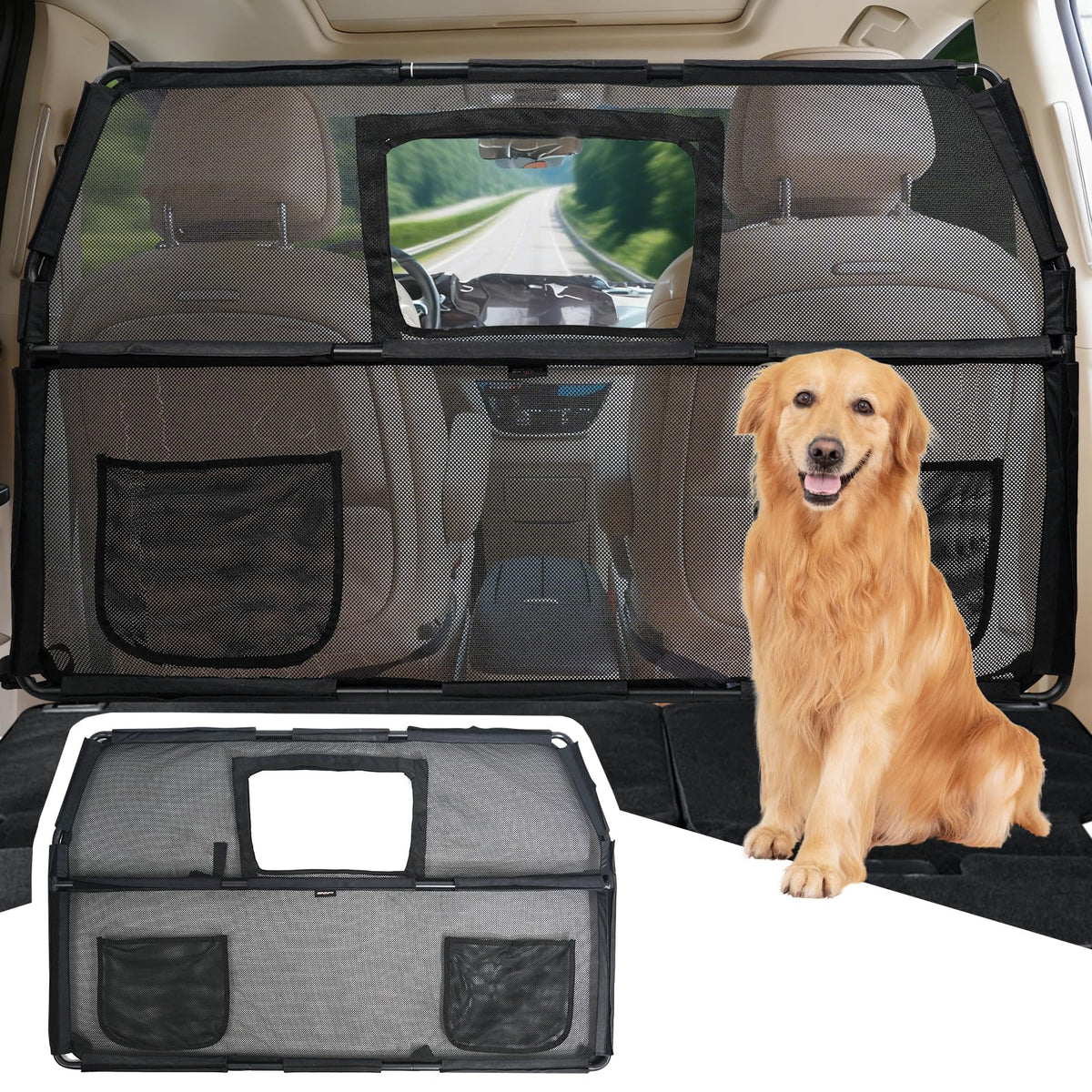 GEVINFA Pet Supplies in 52" Wide Dog Car Barrier, Black