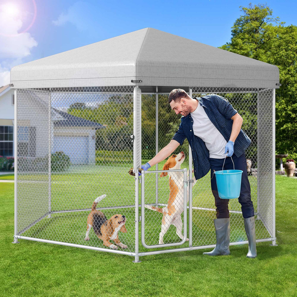 DWVO Animal Cage in 9.8 × 8.2 × 6.2 FT, Silver