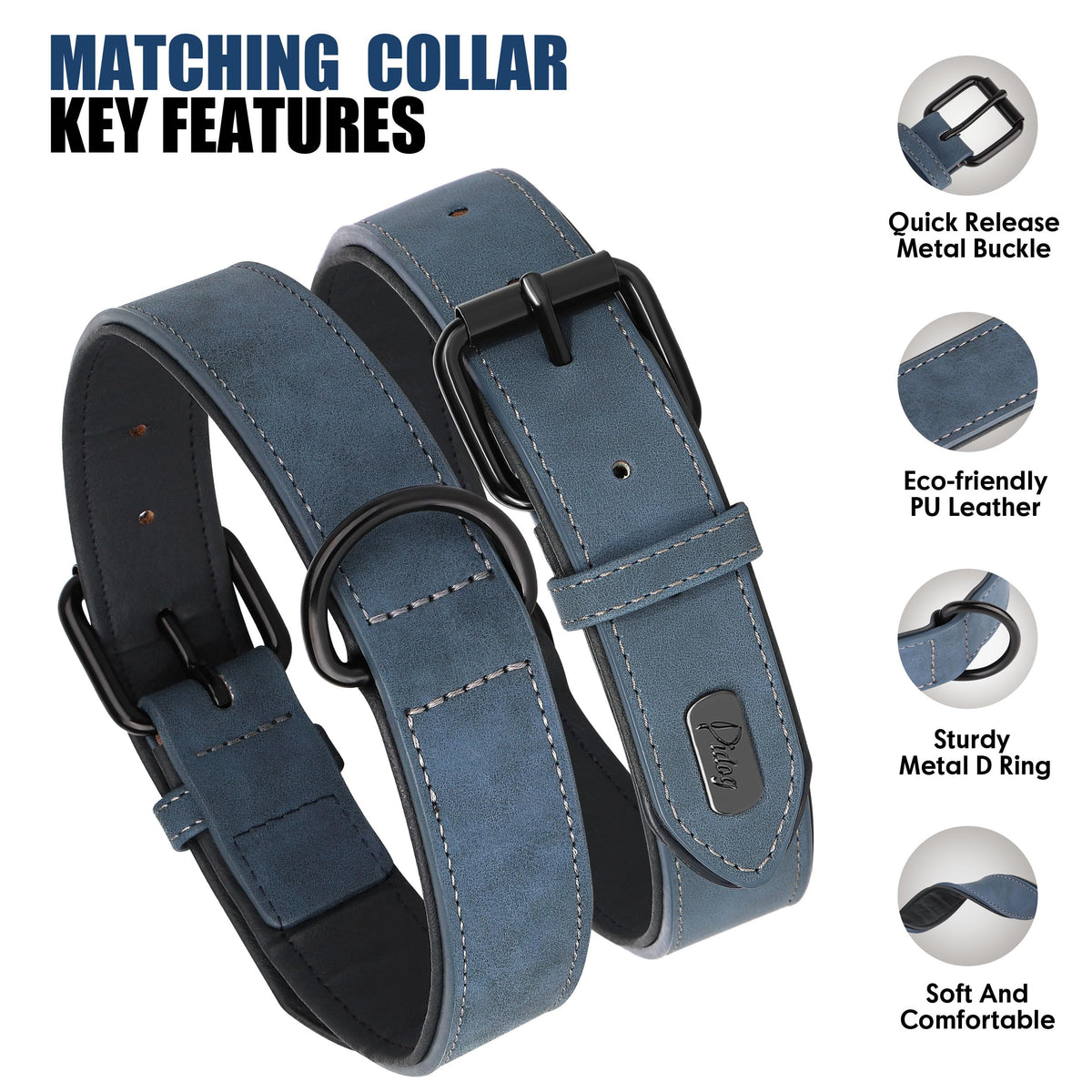 Didog Animal Collar in M: Fit Neck 11-14"(10-20 lbs), Blue Set