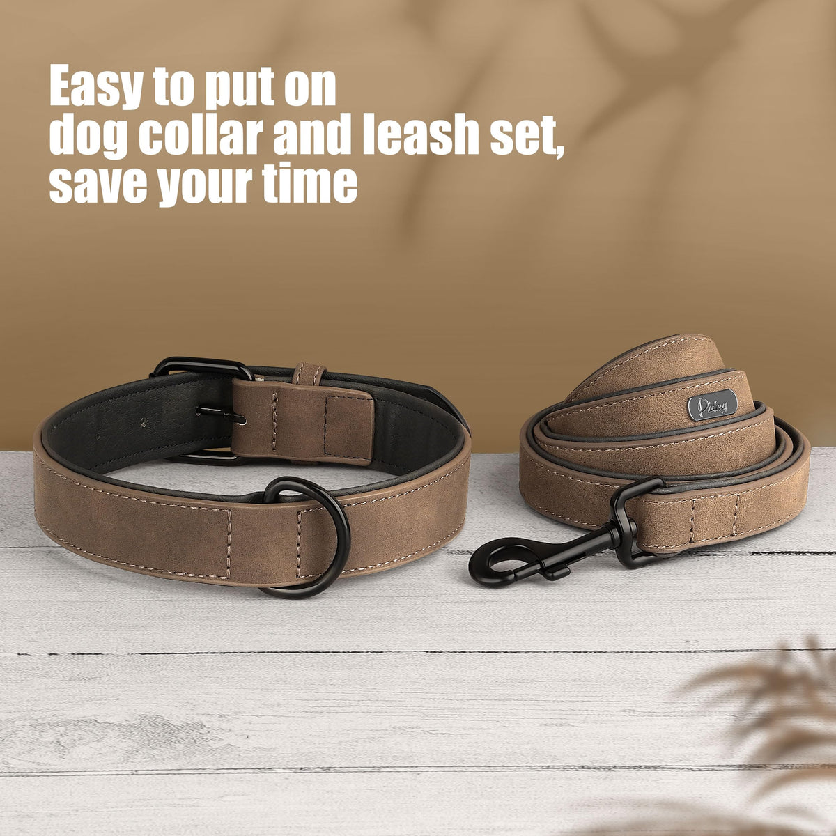 Didog Animal Collar in M: Fit Neck 11-14"(10-20 lbs), Brown Set