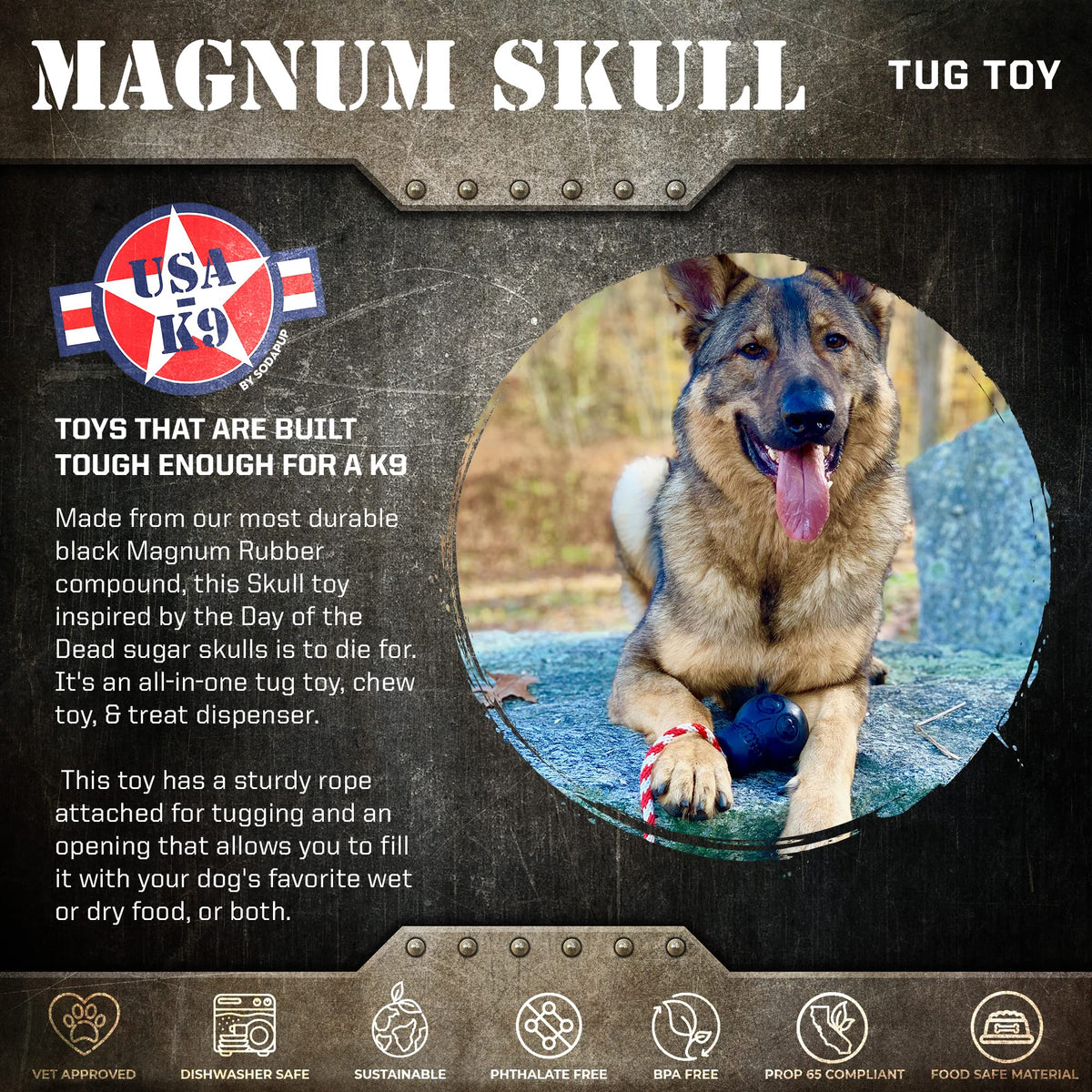 SodaPup Pet Toy in Large, Skull Black