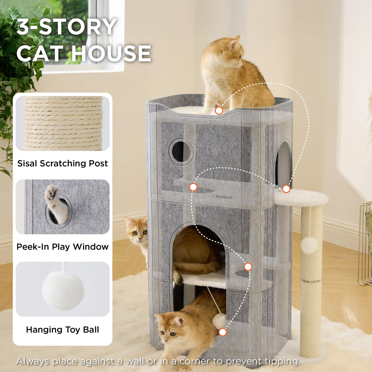 Bedsure Pet Activity Structure in 3-Level, Grey