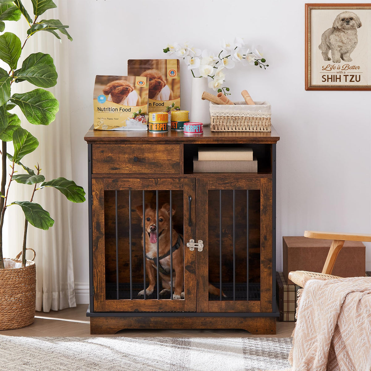 NicBex Animal Cage in 32.3"L x 22.8"W x 33.5"H, Rustic Brown