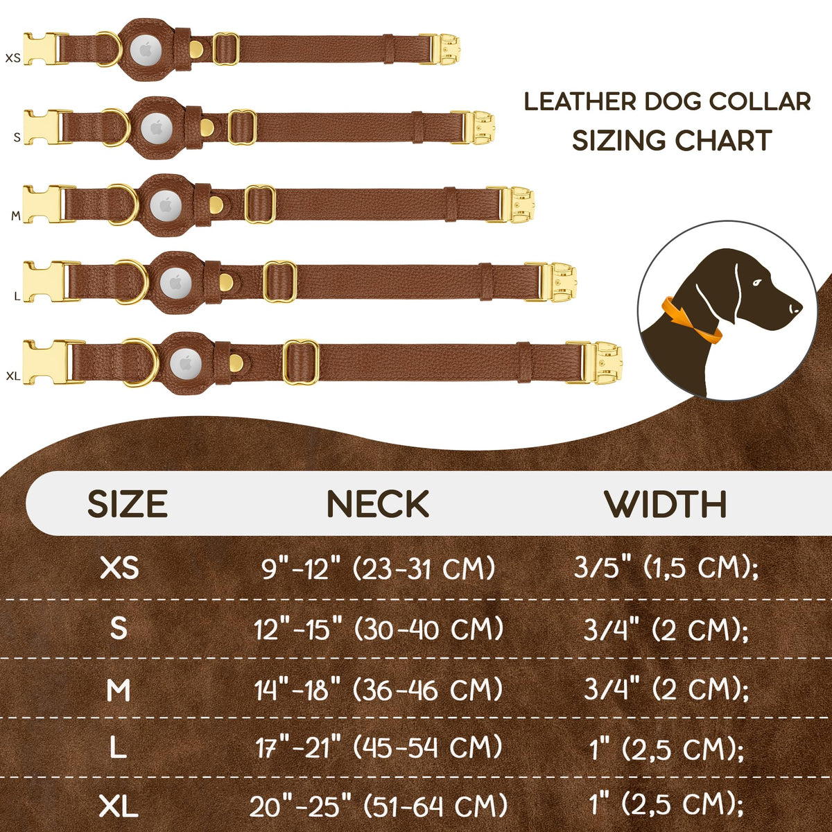 BUDKAS Animal Collar in XS, 9"-12" Neck Fit, Brown