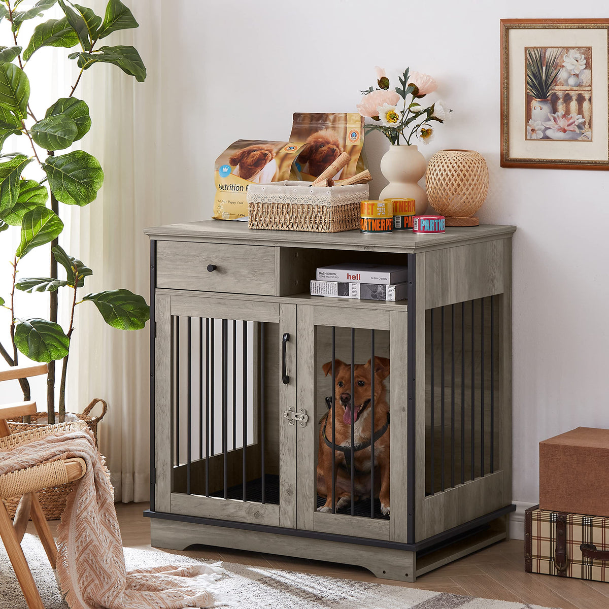 NicBex Animal Cage in 32.3"L x 22.8"W x 33.5"H, Grey