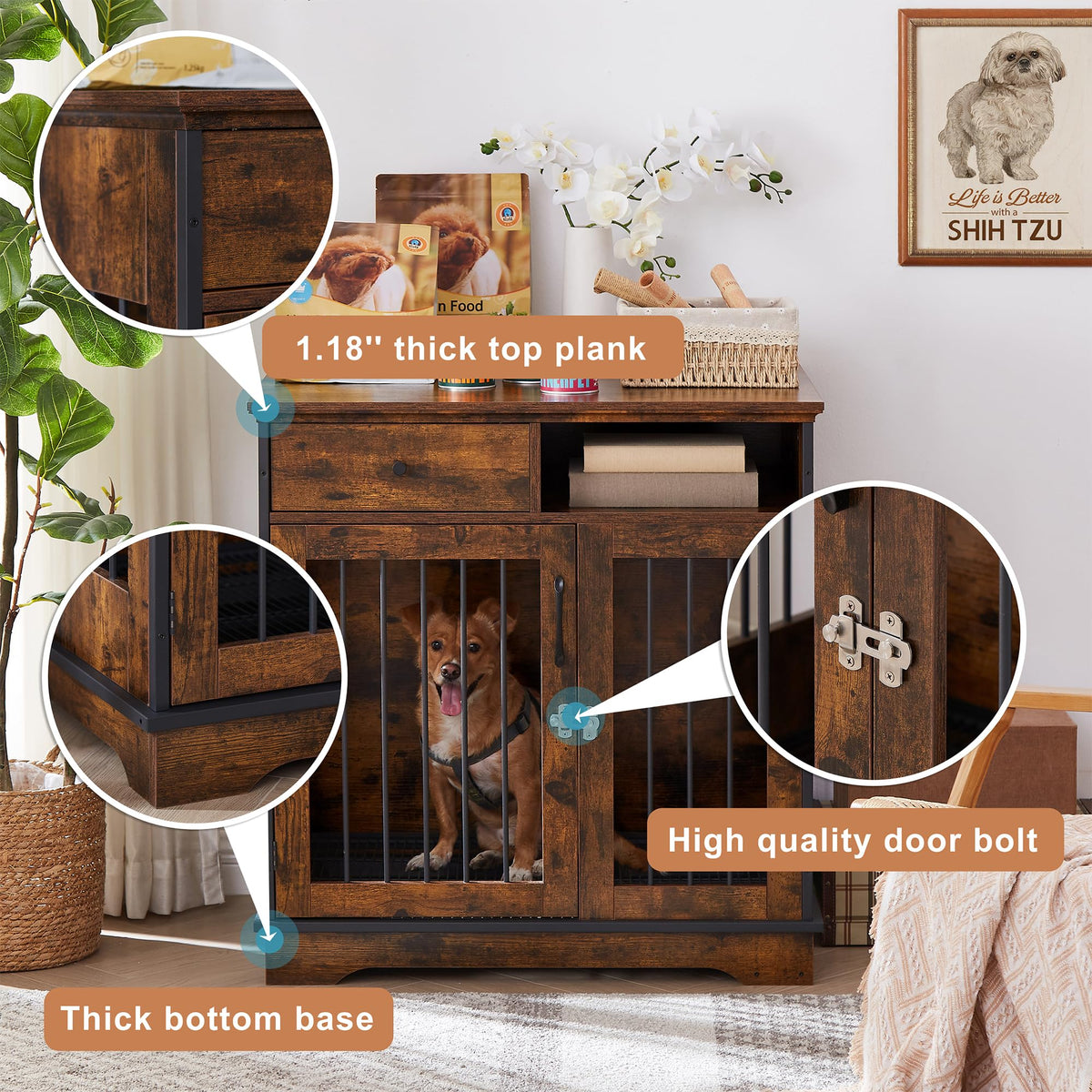 NicBex Animal Cage in 32.3"L x 22.8"W x 33.5"H, Rustic Brown
