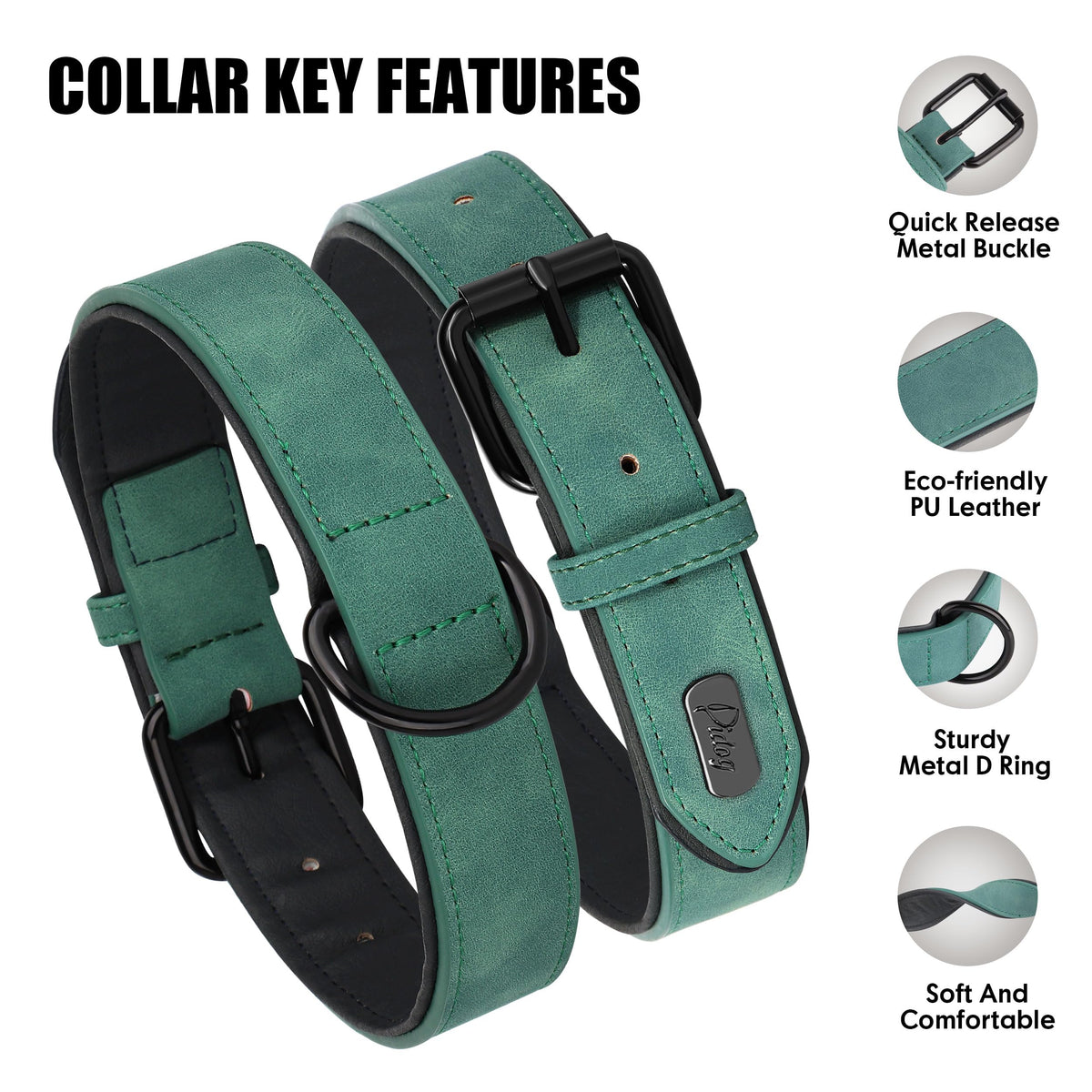 Didog Animal Collar in M: Fit Neck 11-14"(10-20 lbs), Green