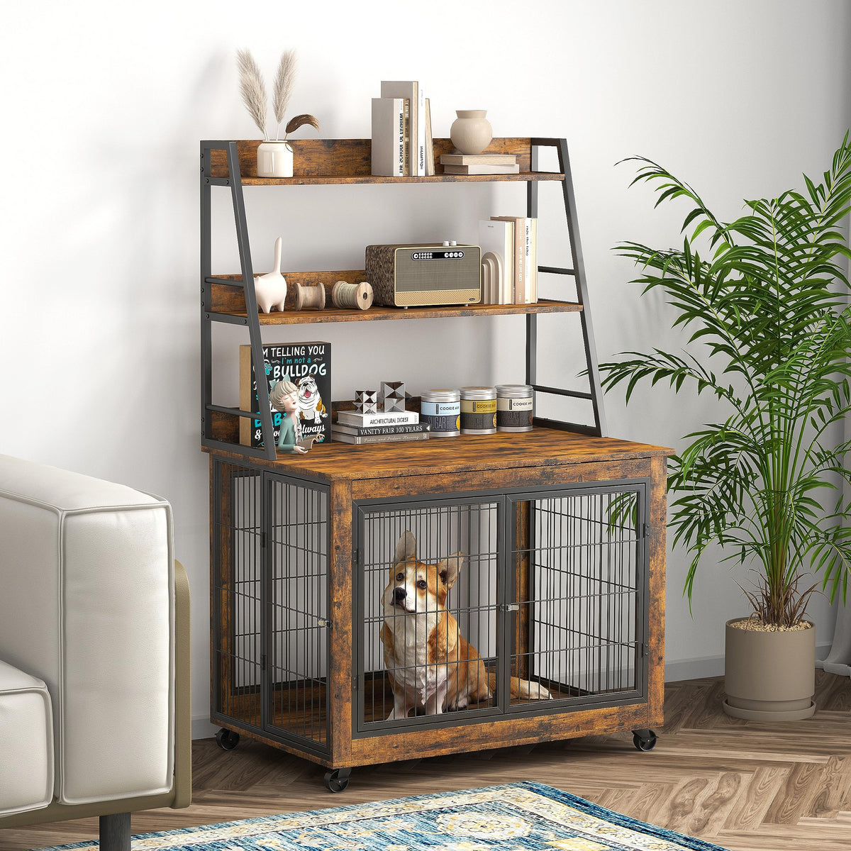 NicBex Animal Cage in 38.6"L x 25.2"W x 56.9"H, Rustic Brown