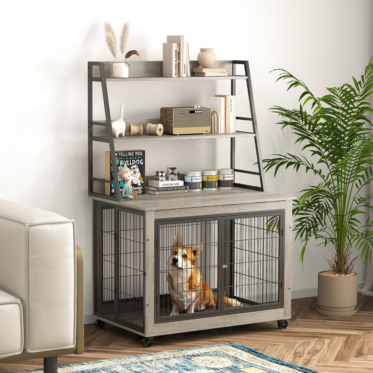 NicBex Animal Cage in 38.6"L x 25.2"W x 56.9"H, Grey