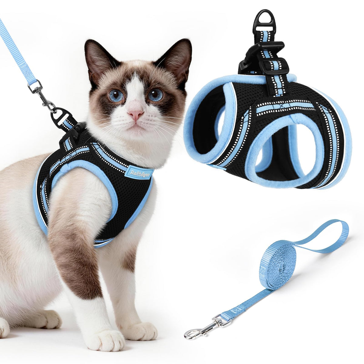 rabbitgoo Animal Harness in L, Black & Light Blue