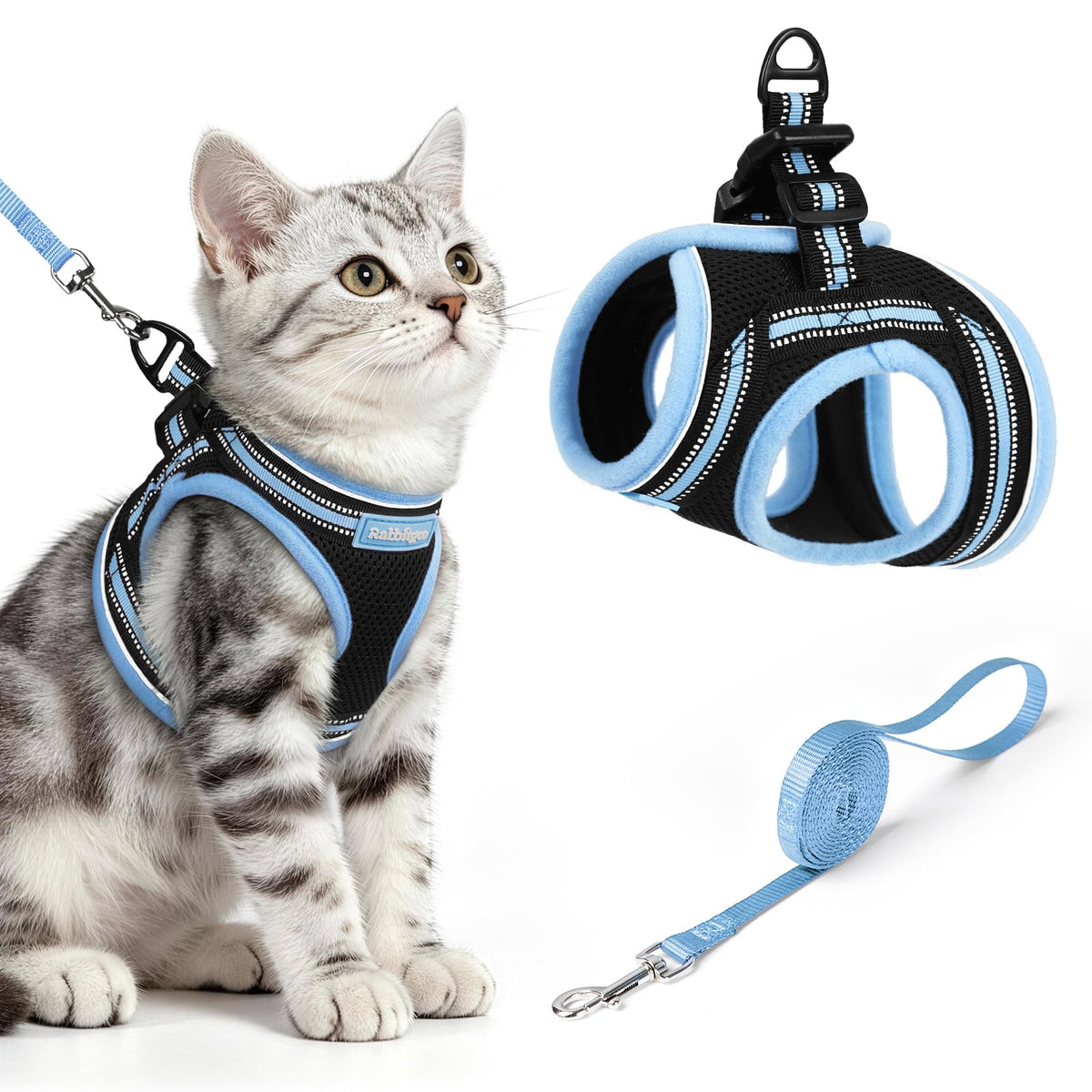 rabbitgoo Animal Harness in M, Black & Light Blue