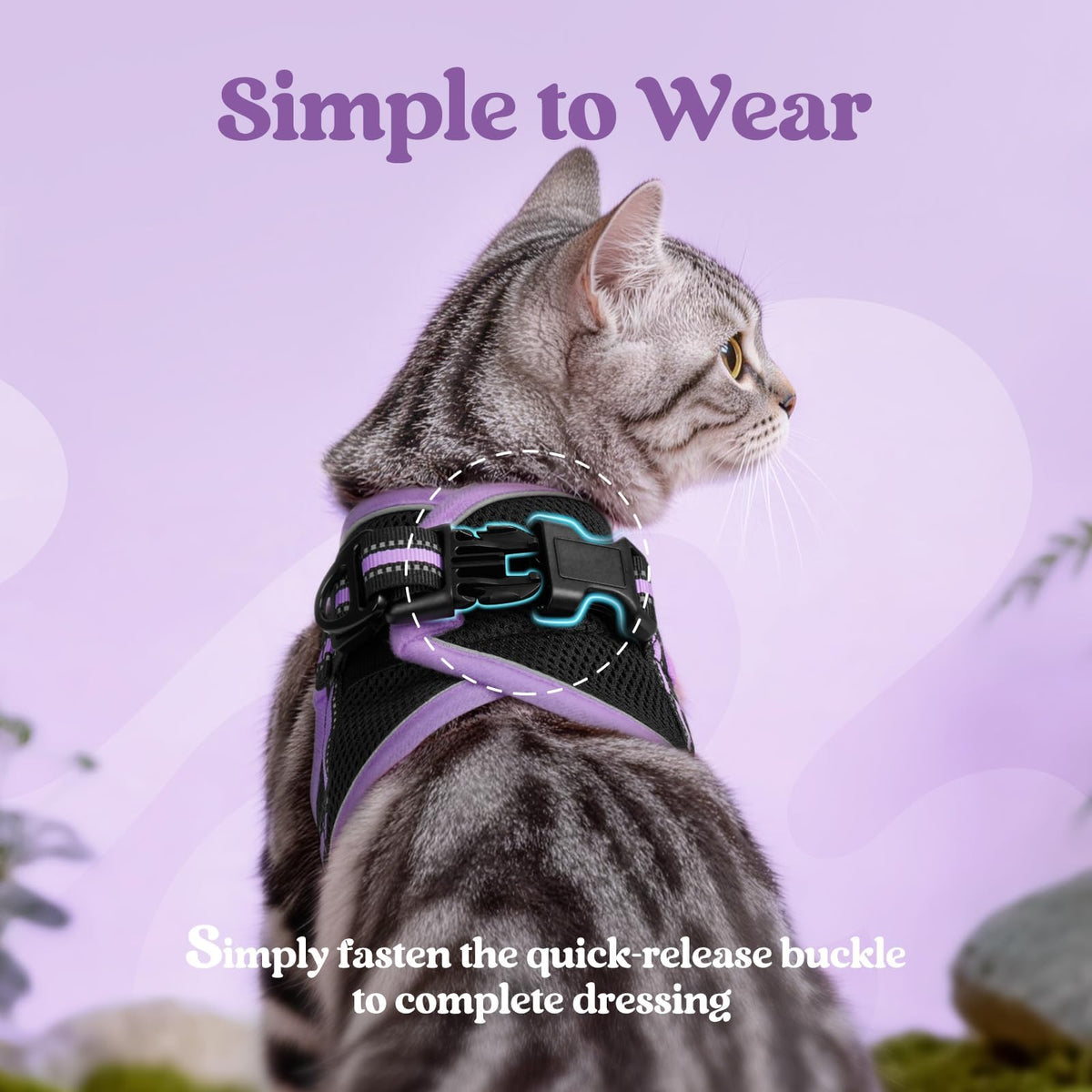 rabbitgoo Animal Harness in M, Black-Light Purple
