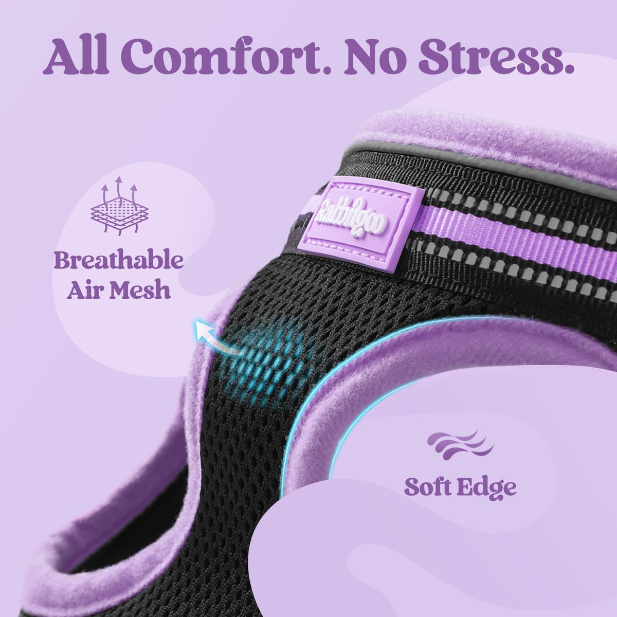 rabbitgoo Animal Harness in M, Black-Light Purple