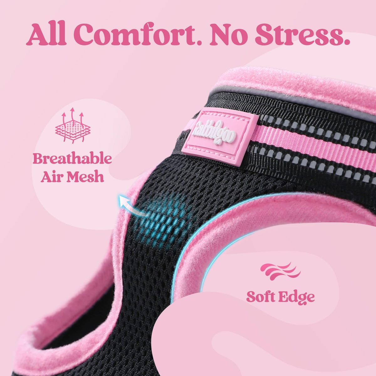 rabbitgoo Animal Harness in M, Black & Pink